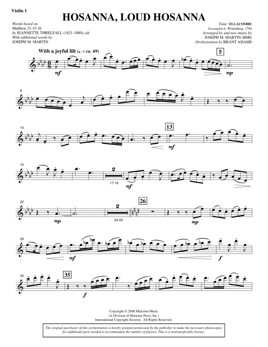 Hosanna, Loud Hosanna (from "Covenant Of Grace") - Violin 1