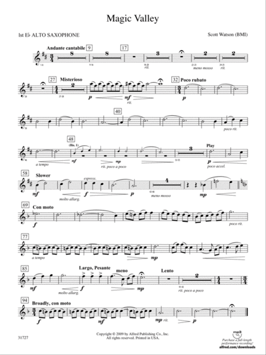 Magic Valley: E-flat Alto Saxophone Concert Band scores gallery preview page 1