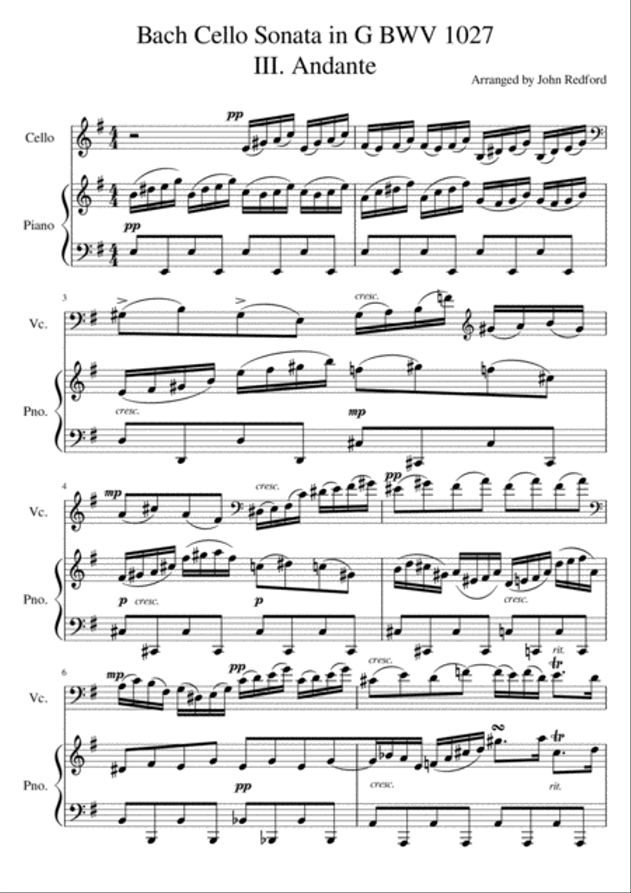 Bach Cello Sonata in G III. Andante Cello Solo scores gallery preview page 2