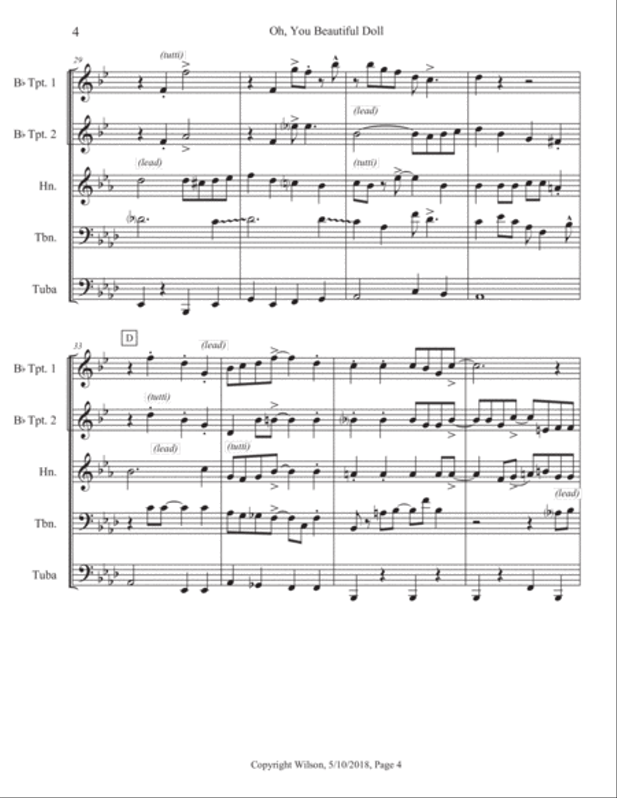 Oh, You Beautiful Doll Brass Quintet scores gallery preview page 5