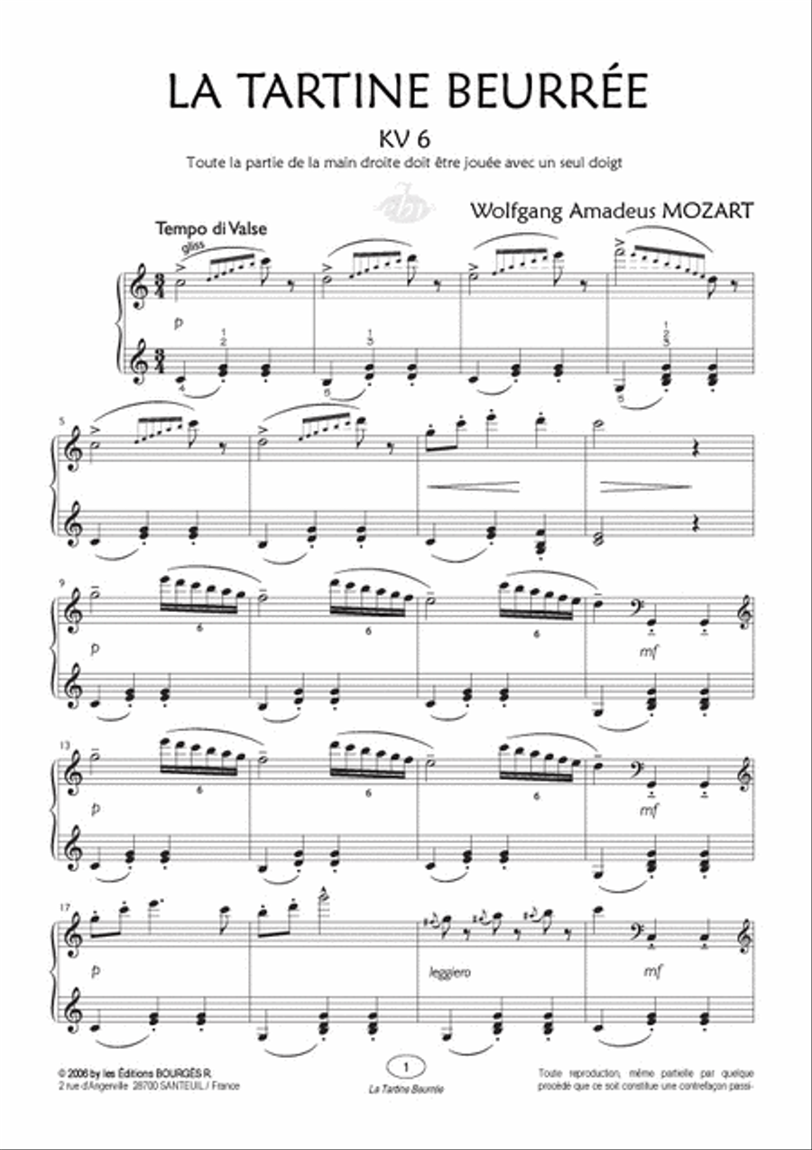 La Tartine Beurrée KV6 (Collection Anacrouse) Piano Solo scores gallery preview page 2