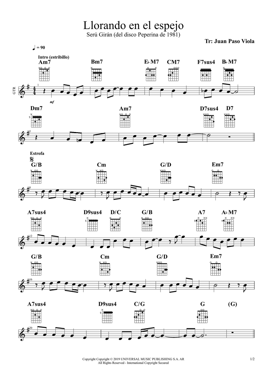 Llorando En El Espejo Guitar scores gallery preview page 1