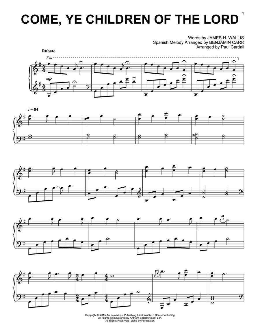 Come, Ye Children Of The Lord Piano Solo scores gallery preview page 1
