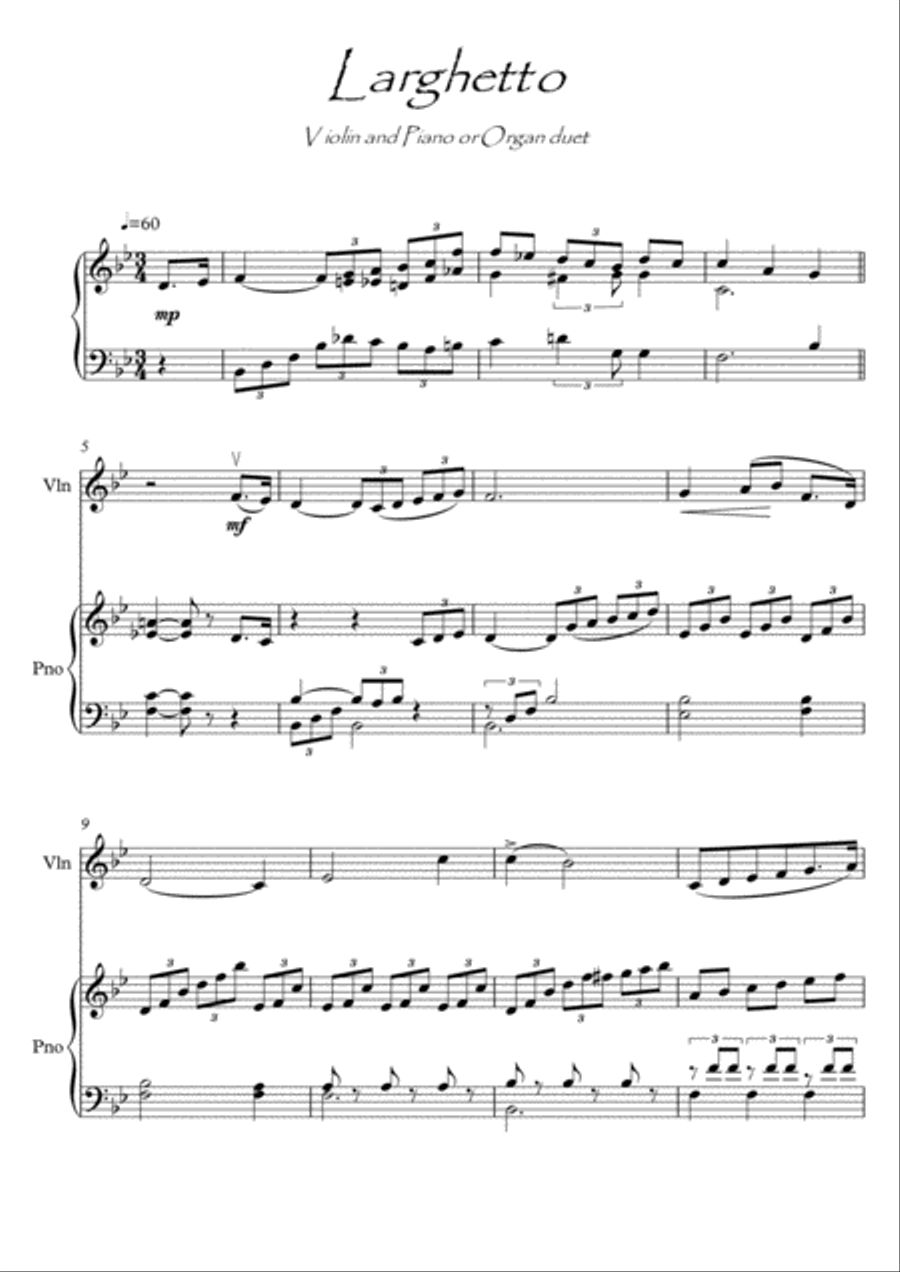 Violin Organ Duet Larghetto String Duet scores gallery preview page 1