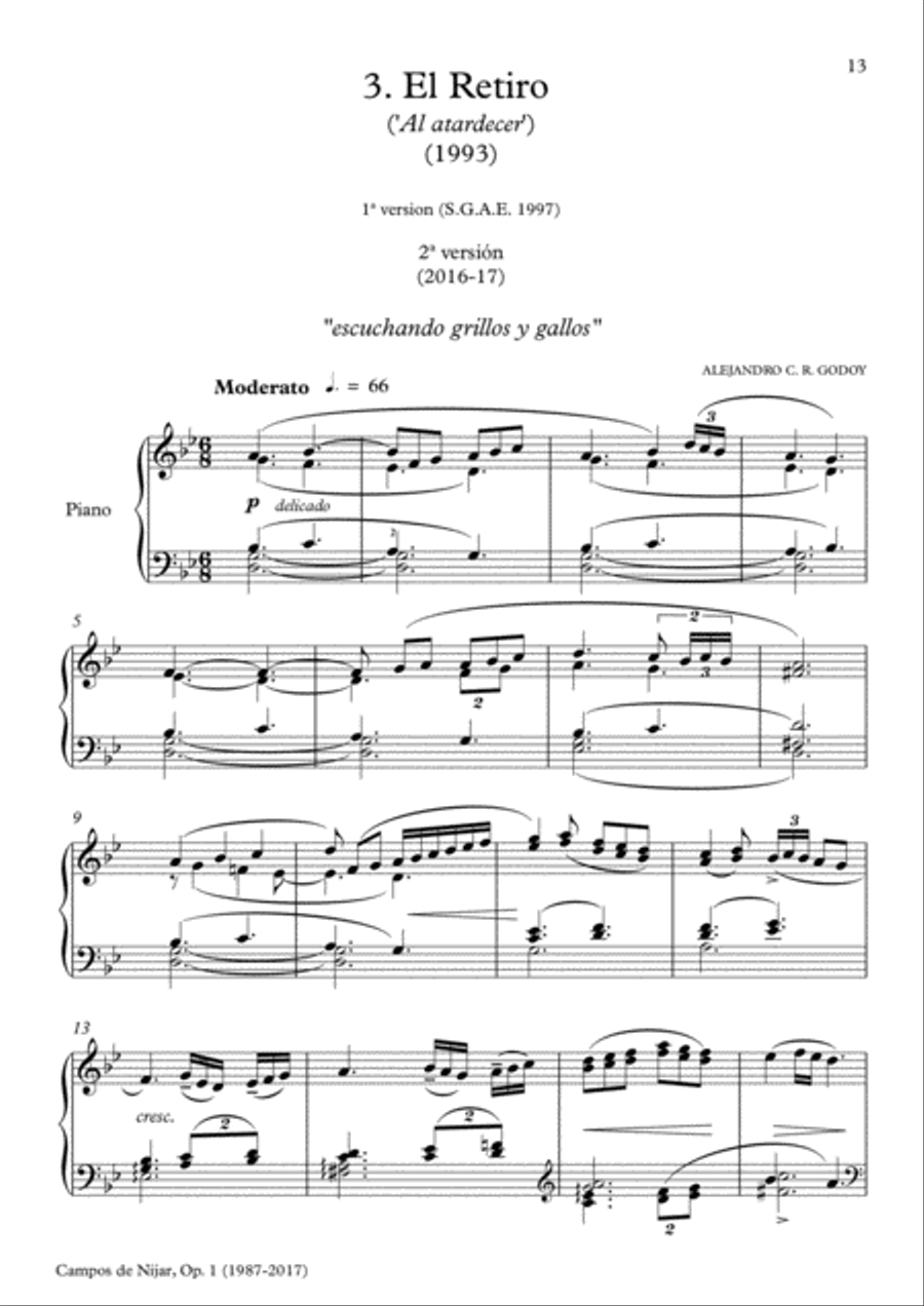 Campos de Níjar, Op.1 - III. El Retiro ('Al atardecer') (2017) Piano Solo scores gallery preview page 1