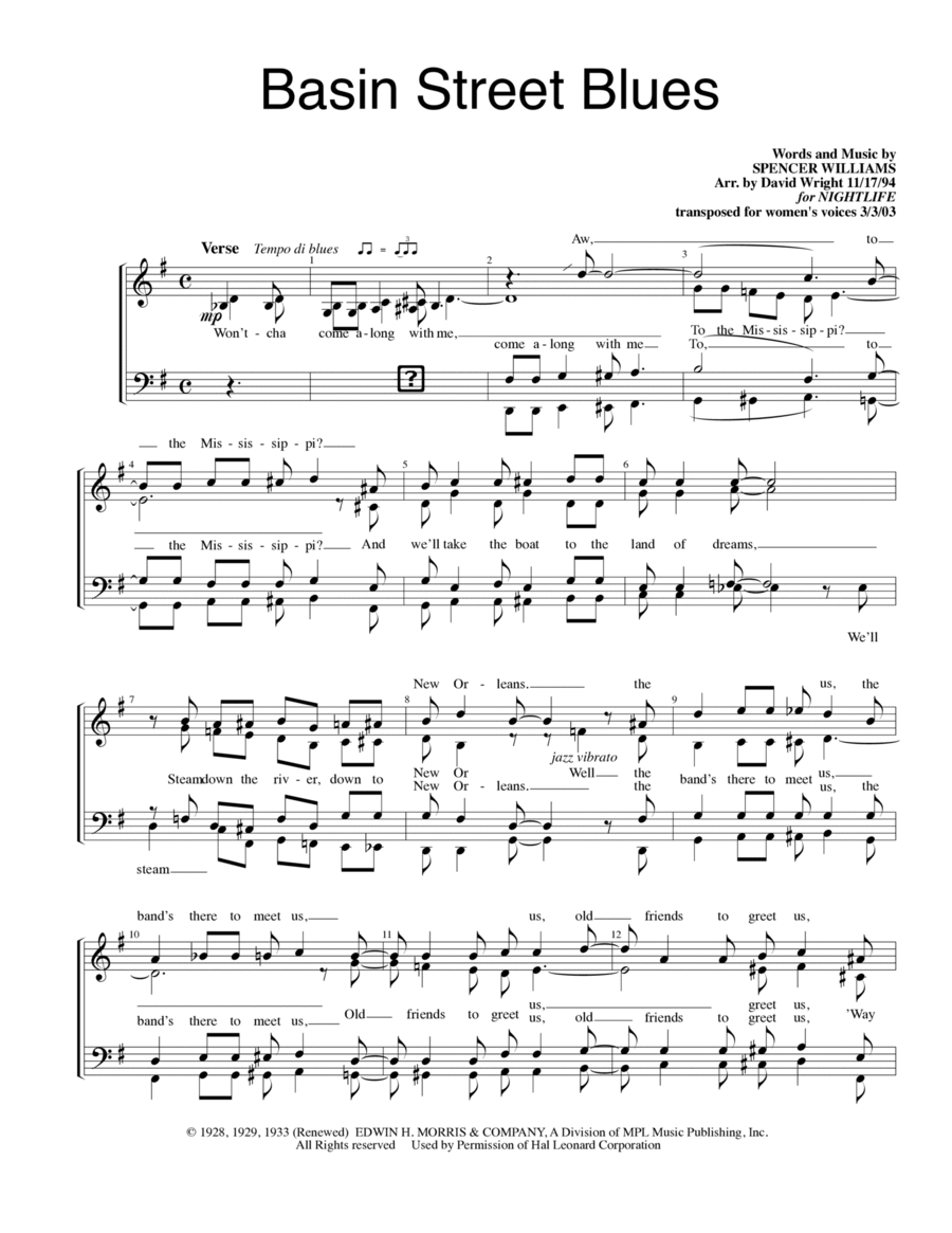 Basin Street Blues Small Ensemble scores gallery preview page 1