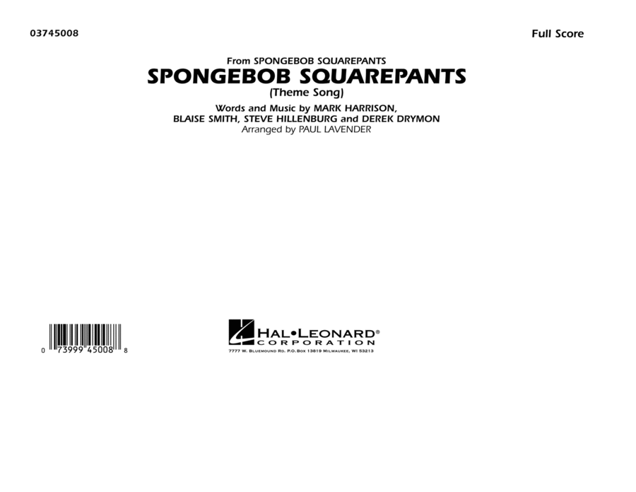 Spongebob Squarepants (Theme Song) (arr. Paul Lavender) - Conductor Score (Full Score)