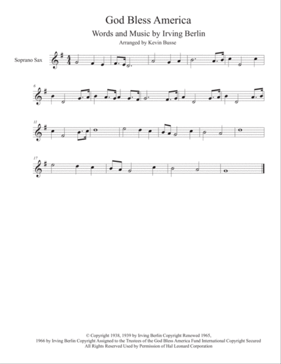God Bless America Soprano Saxophone scores gallery preview page 1