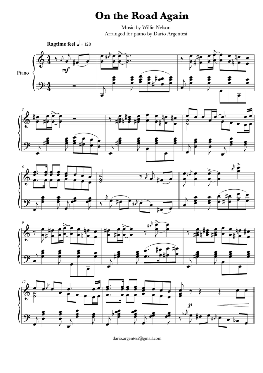 On The Road Again Piano Solo scores gallery preview page 1