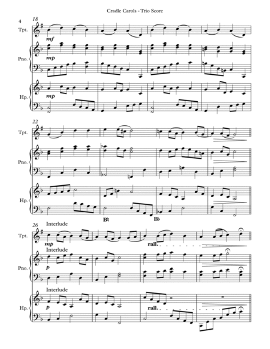Cradle Carols, Trio for Bb Trumpet, Pedal Harp and Piano image number null