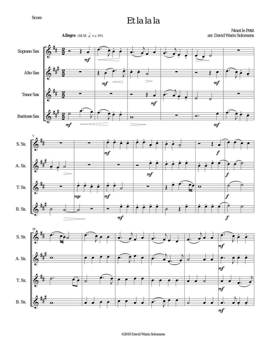 Et la la la for saxophone quartet Saxophone Quartet scores gallery preview page 1