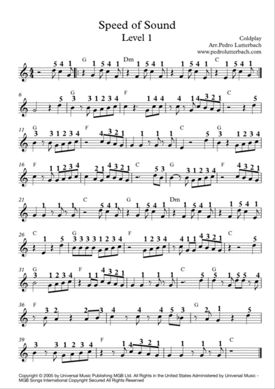 Speed Of Sound Easy Piano scores gallery preview page 1
