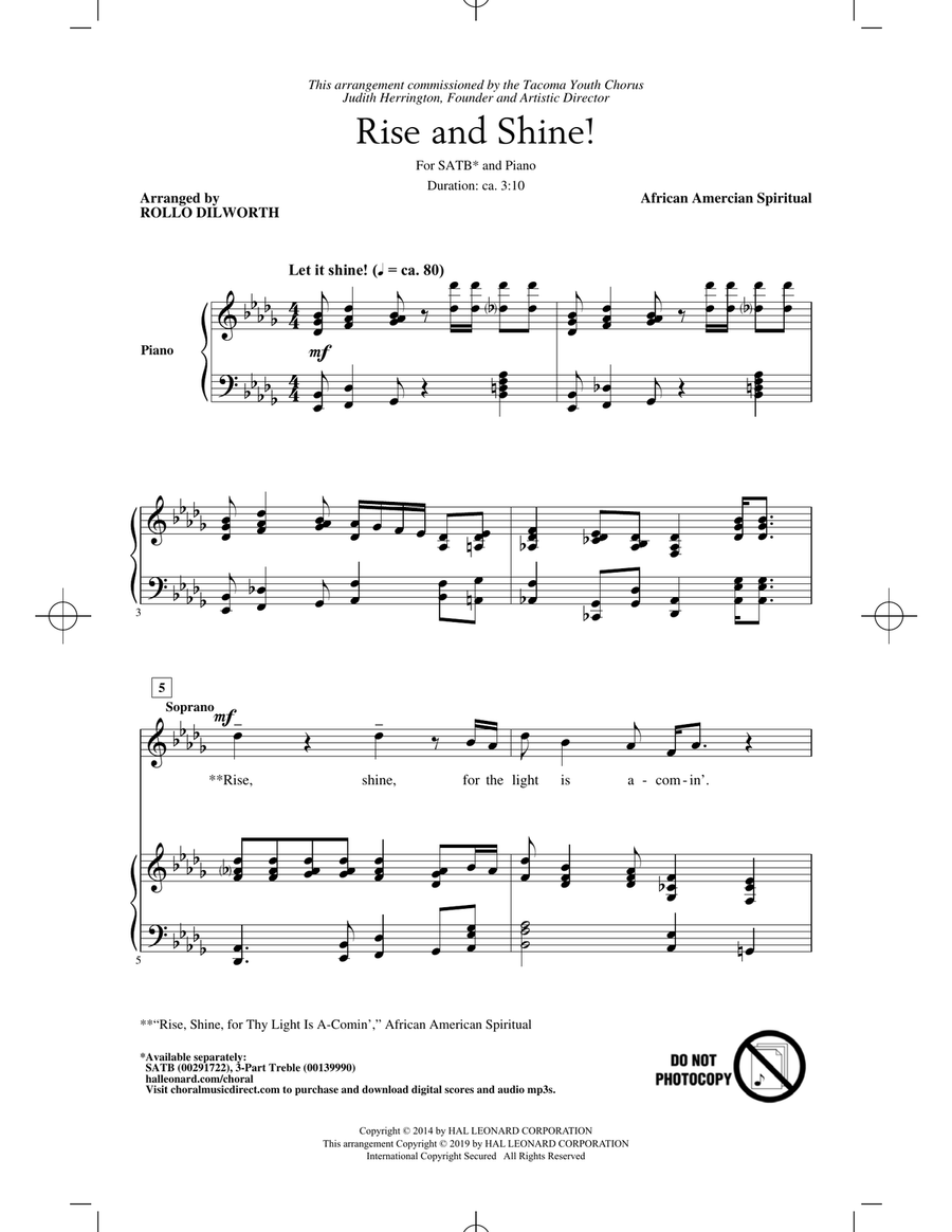 'Rise And Shine! (arr. Rollo Dilworth) 4-Part scores gallery preview page 1