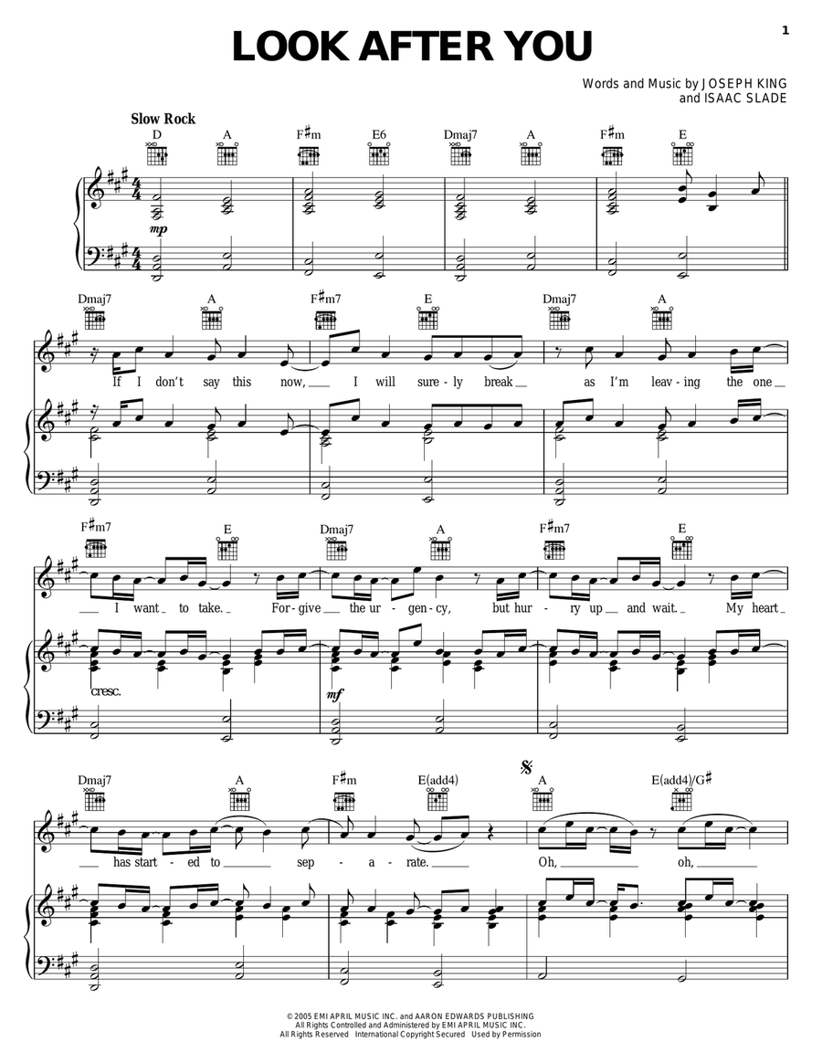 Look After You Piano, Vocal, Guitar scores gallery preview page 1