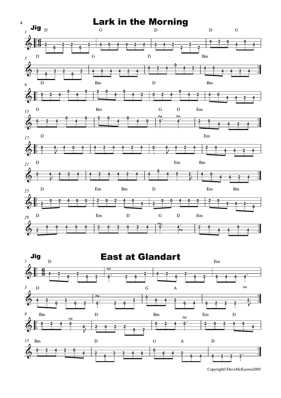 Irish Dance Music Vol.1 for 4 String Banjo Tab CGDA; 40 Jigs, Reels, Hornpipes and more.... 4-String Banjo scores gallery preview page 4