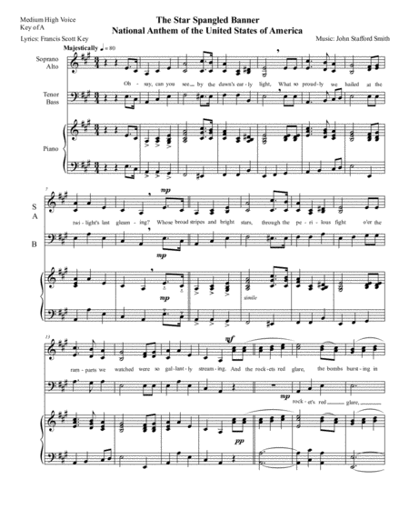 National Anthem: The Star Spangled Banner US National Anthem - Easy 3 part SAB Chorus arrangement in image number null