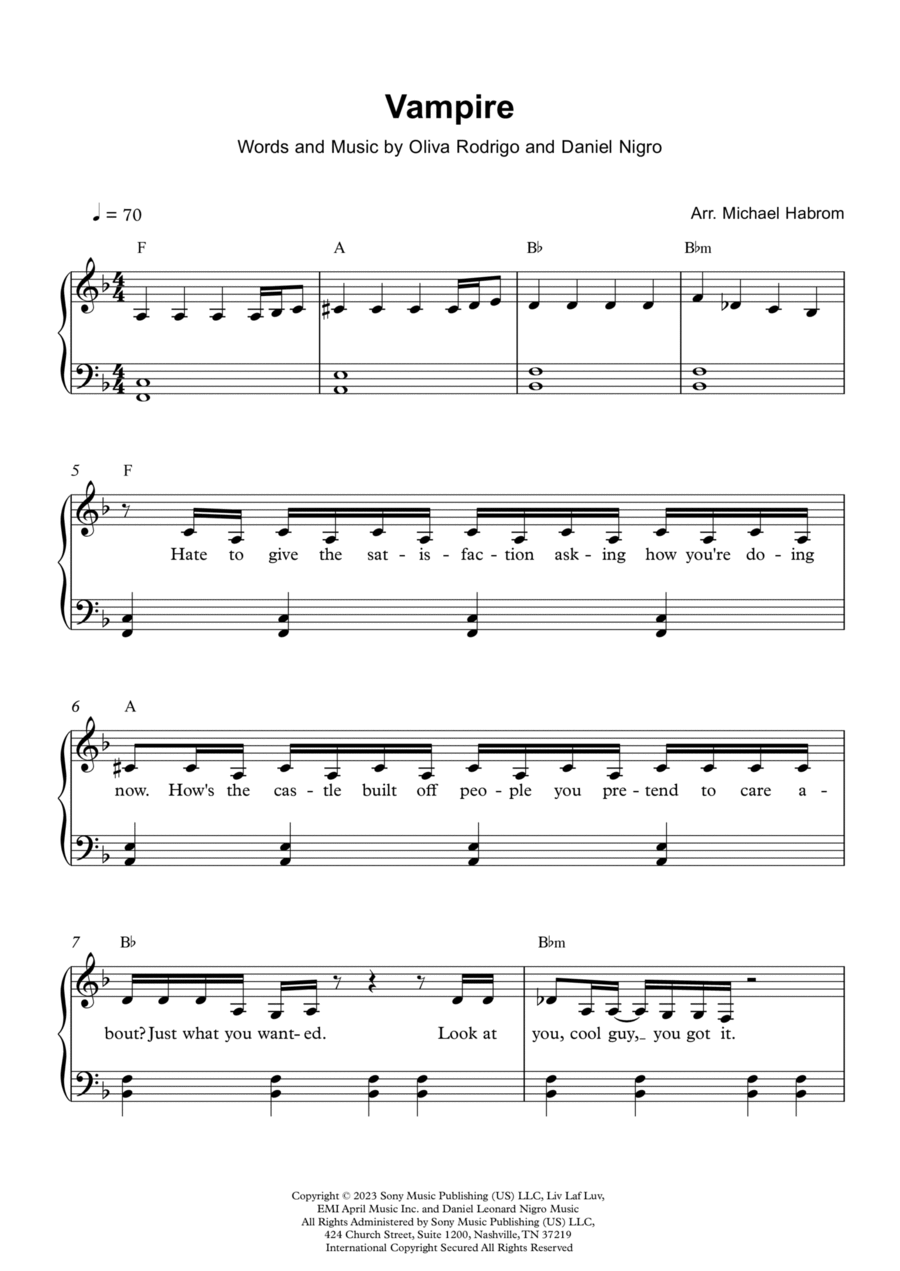 Vampire Vampire Easy Piano scores gallery preview page 1