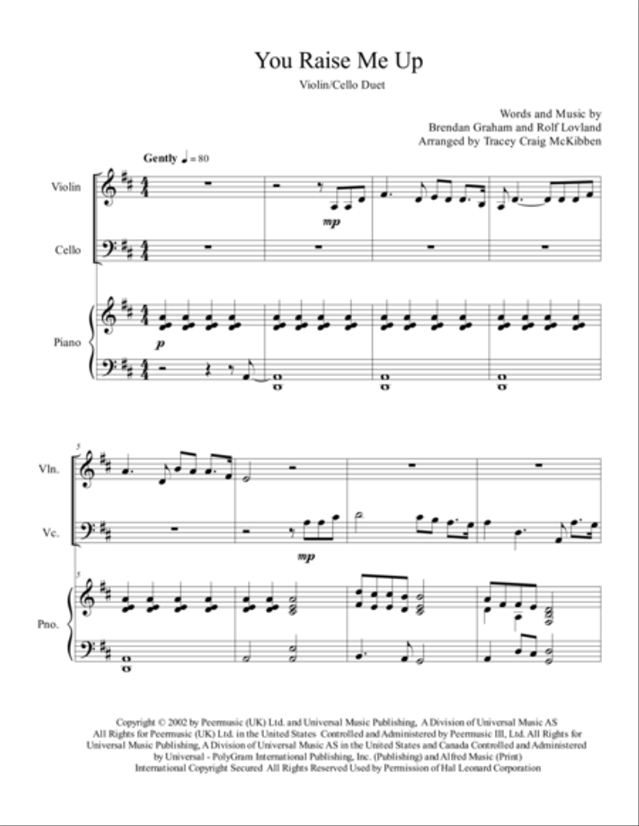 You raise me up violin cello piano hot sale