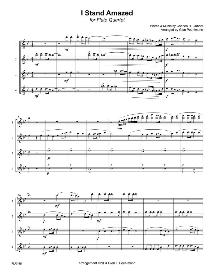 I STAND AMAZED - FLUTE QUARTET (unaccompanied) Flute Quartet scores gallery preview page 1