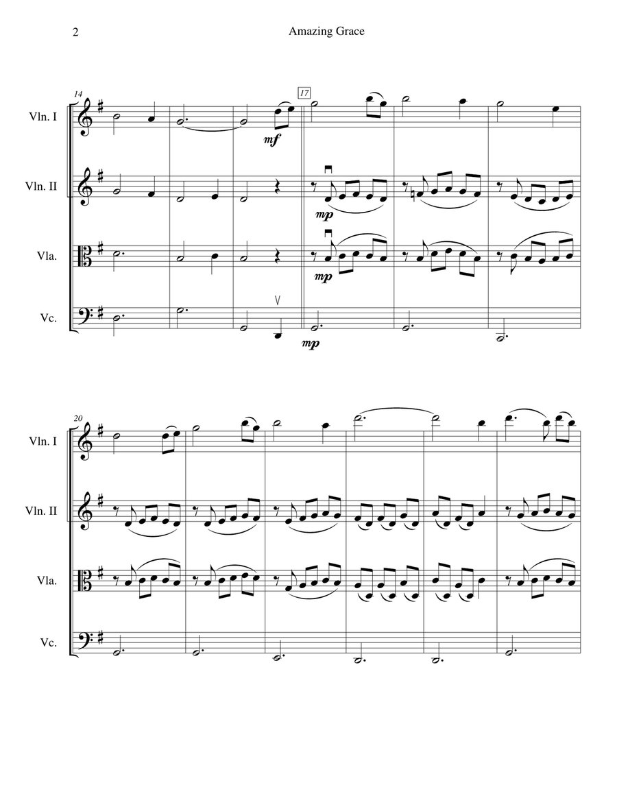 Amazing Grace - for string quartet String Quartet scores gallery preview page 2