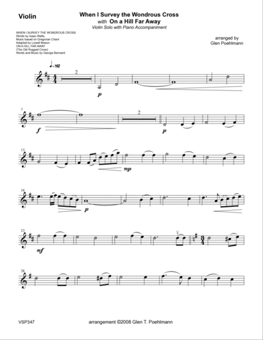 WHEN I SURVEY THE WONDROUS CROSS/ON A HILL FAR AWAY - Violin Solo with Piano accompaniment Violin Solo scores gallery preview page 5