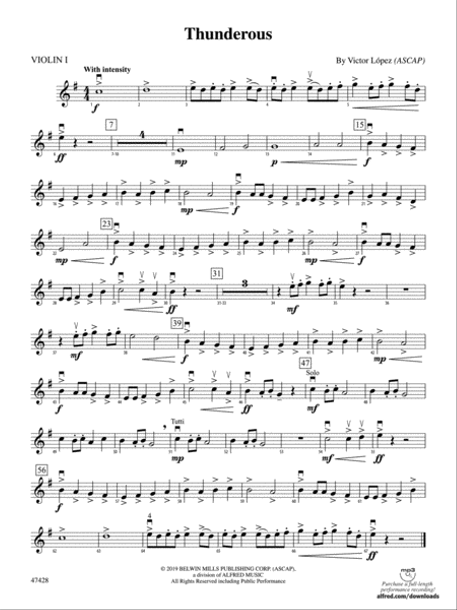 Thunderous: 1st Violin Thunderous: 1st Violin String Orchestra scores gallery preview page 1