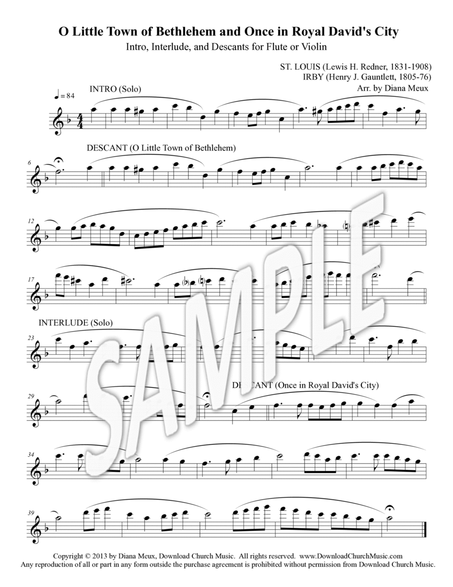 O Little Town of Bethlehem and Once in Royal David's City - Flute/Violin descants Flute Solo scores gallery preview page 1