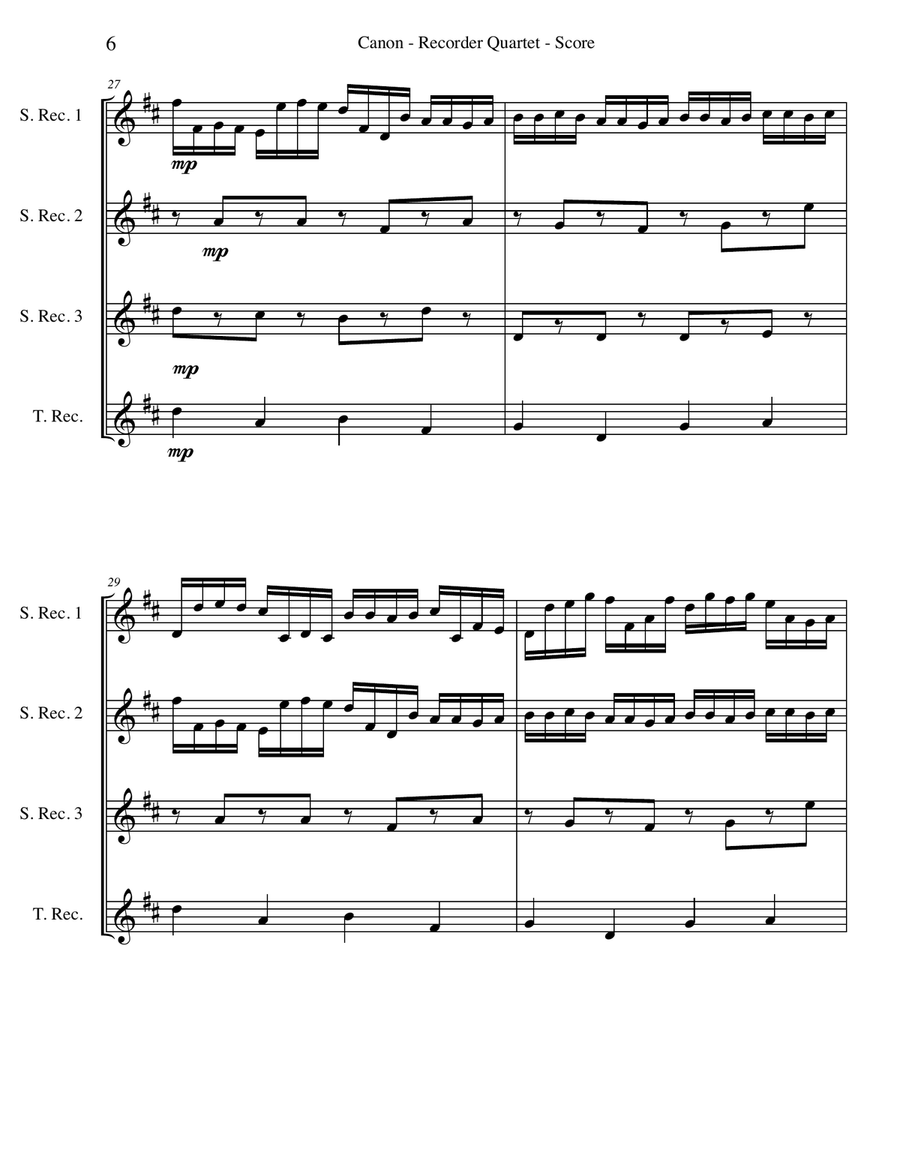 Pachelbel's Canon for Recorder Quartet Pachelbel's Canon for Recorder Quartet Woodwind Quartet scores gallery preview page 6
