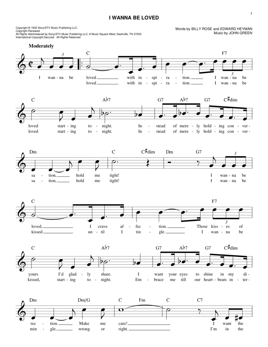I Wanna Be Loved I Wanna Be Loved Piano scores gallery preview page 1