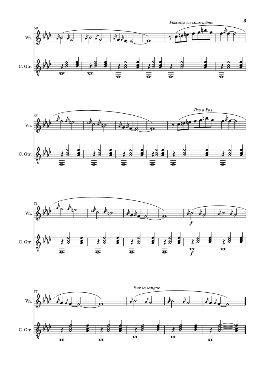 Erik Satie - Six Gnossiennes. Three Gymnopédies. Arrangement for Violin and Classical Guitar. String Duet scores gallery preview page 3