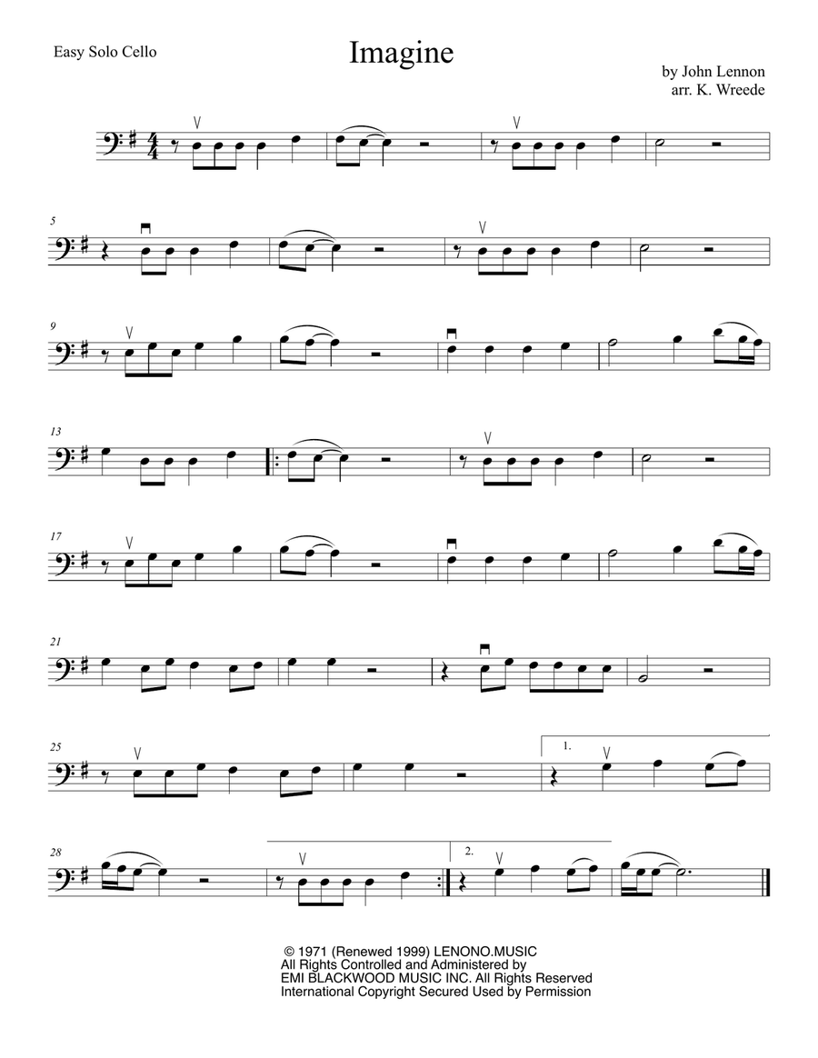 Imagine Cello Solo scores gallery preview page 1