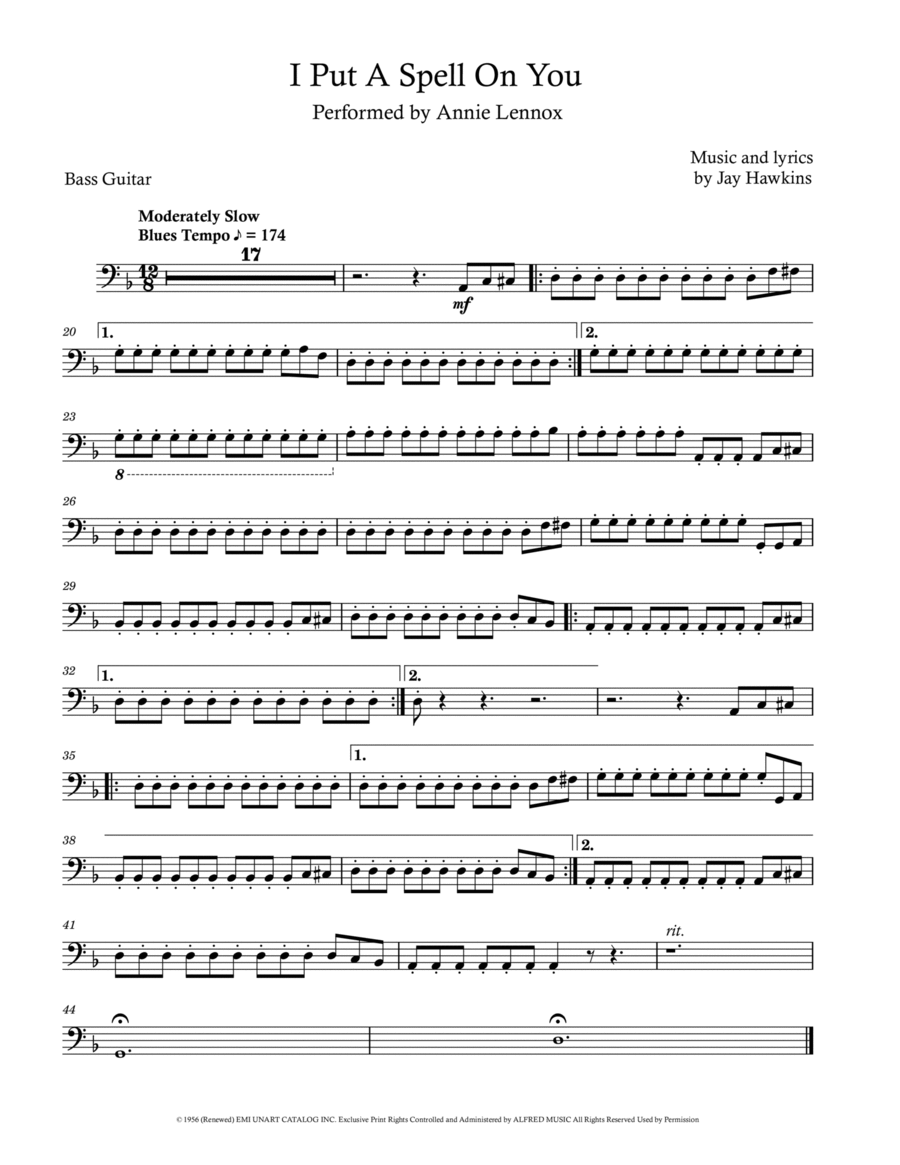 I Put A Spell On You Bass Guitar scores gallery preview page 1