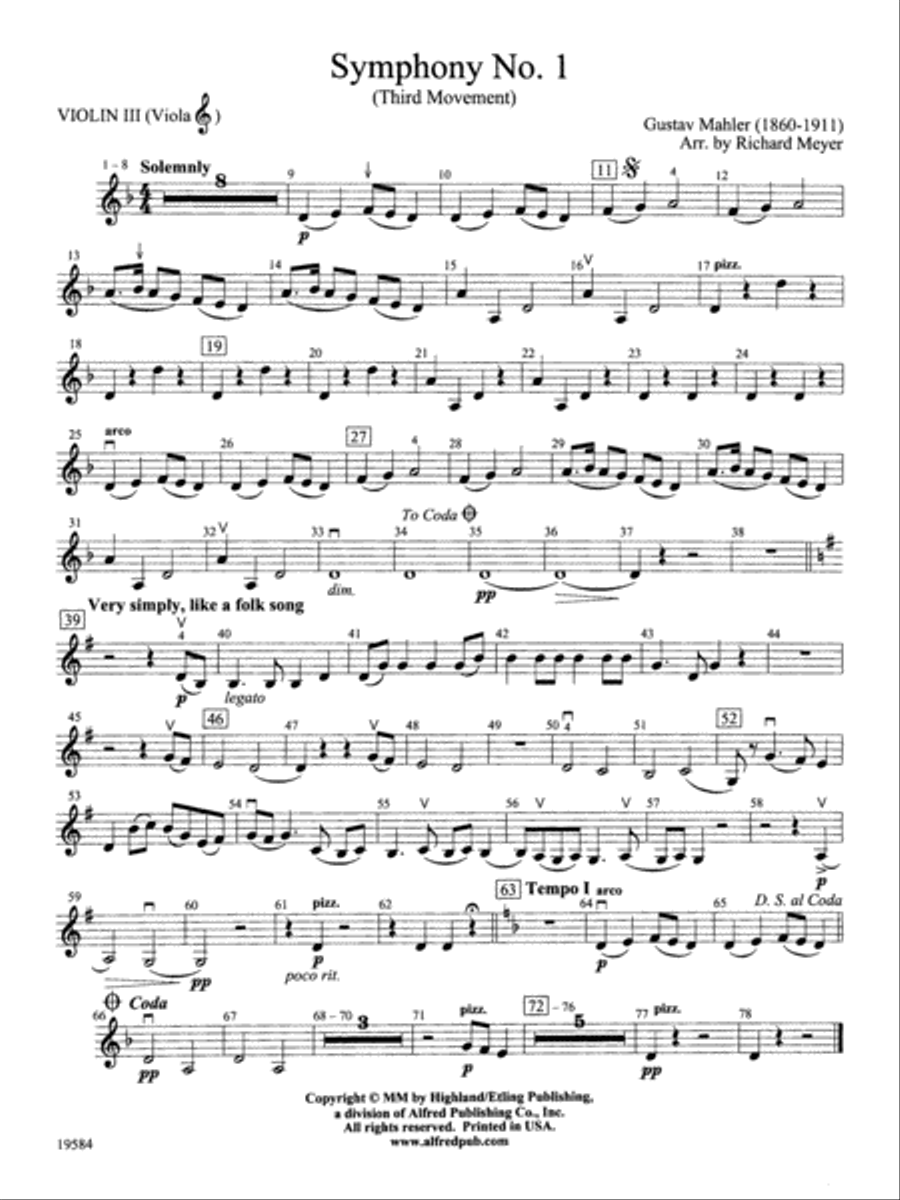 Symphony No. 1, 3rd Movement: 3rd Violin (Viola [TC]) Full Orchestra scores gallery preview page 1