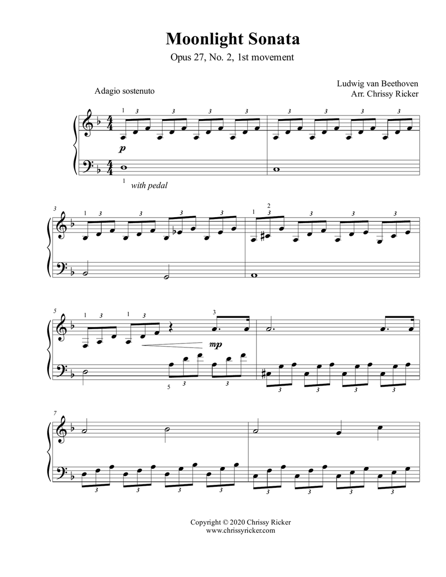 Moonlight Sonata - easy piano/early intermediate Easy Piano scores gallery preview page 1