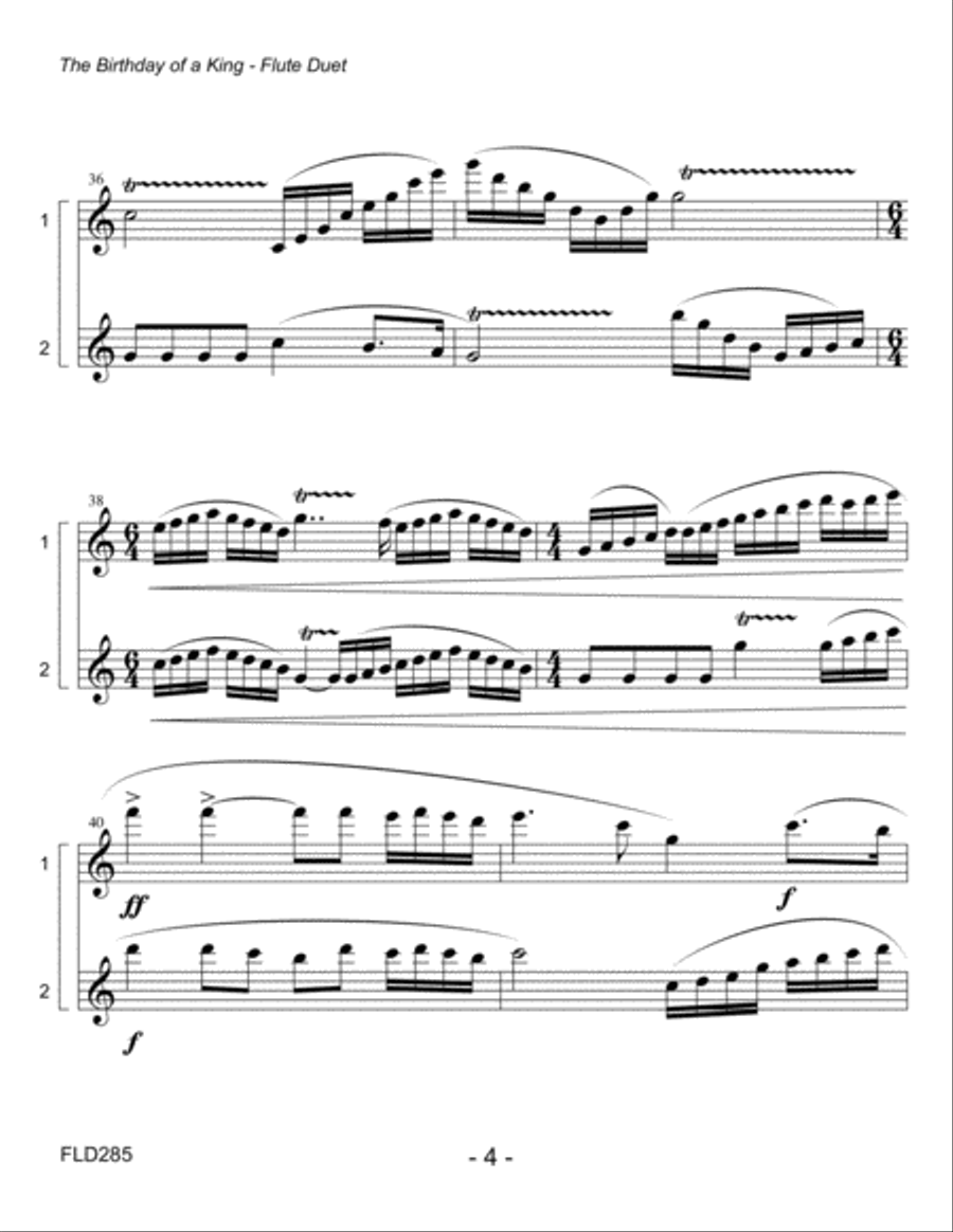 THE BIRTHDAY OF A KING - unaccompanied FLUTE DUET Flute Duet scores gallery preview page 4