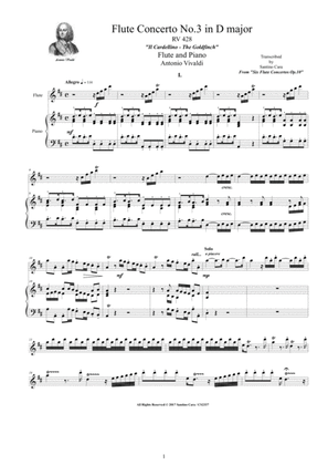 Book cover for Vivaldi - Flute Concerto No.3 in D major Op.10 'Il Cardellino' RV 428 for Flute and Piano