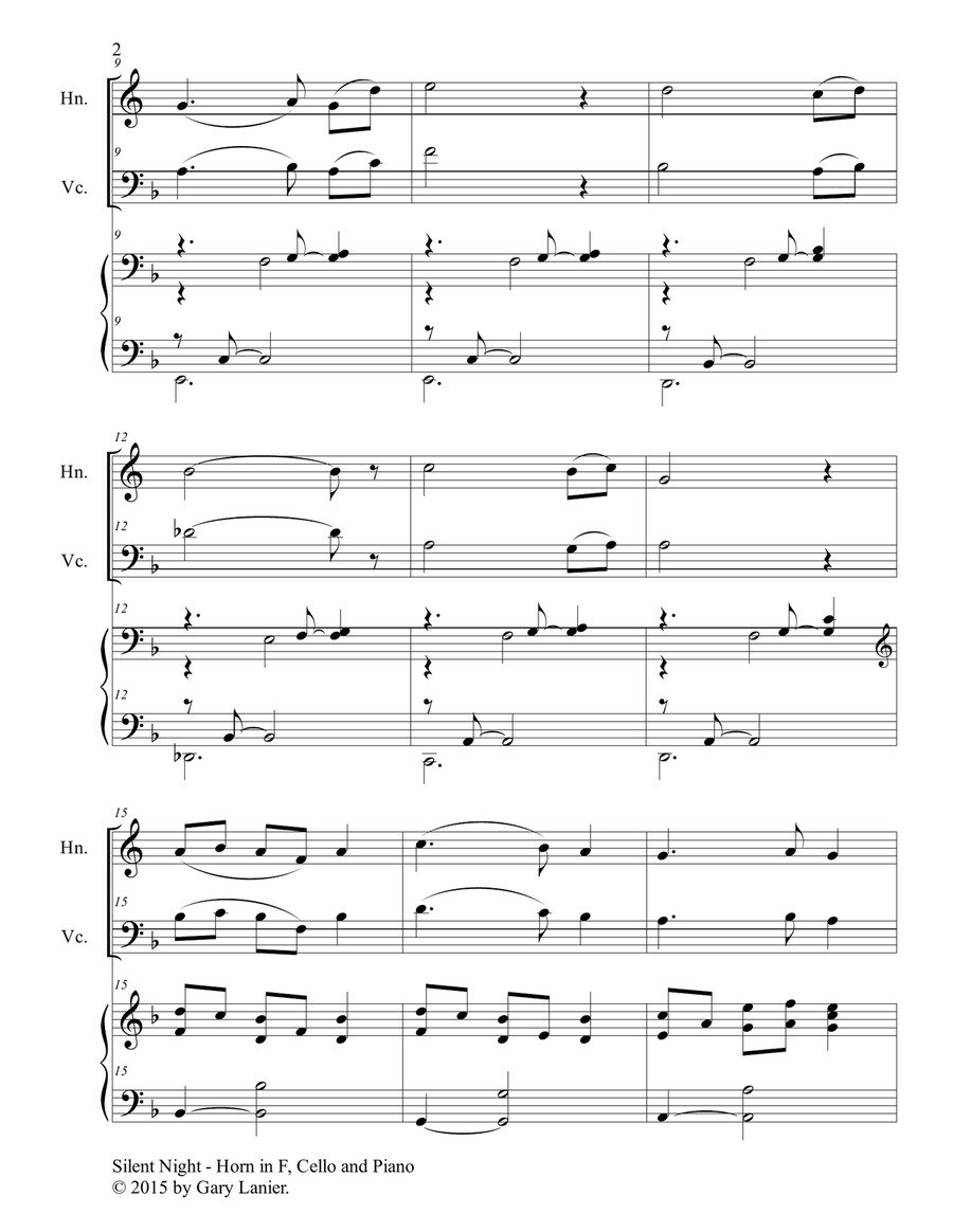Gary Lanier: SILENT NIGHT (Trio – Horn in F, Cello & Piano with Score & Parts) Small Ensemble scores gallery preview page 3