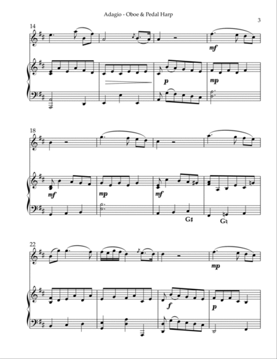 Adagio Religioso, K622, Duet for Oboe & Pedal Harp Oboe scores gallery preview page 3