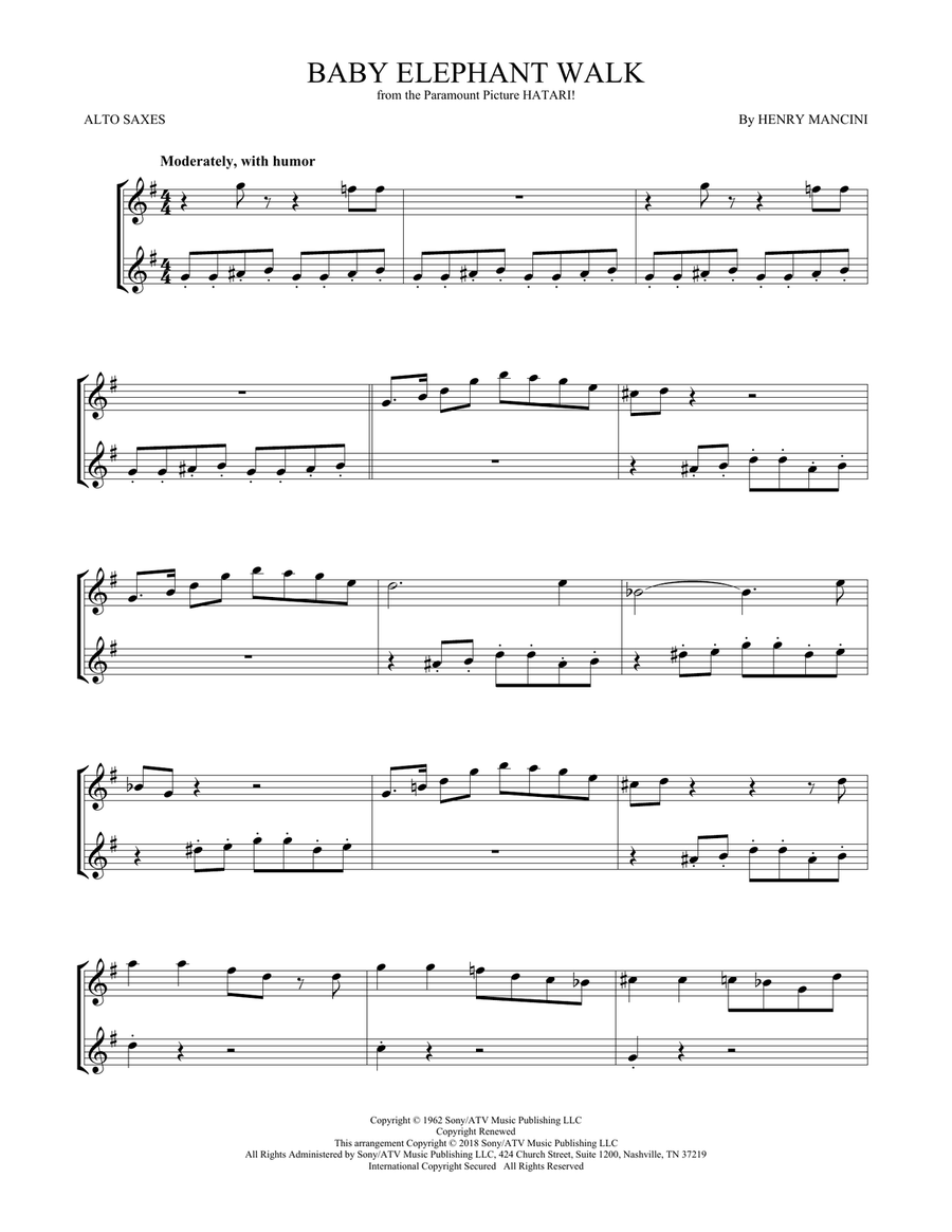 Baby Elephant Walk Woodwind Duet scores gallery preview page 1
