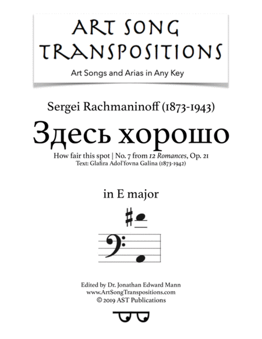RACHMANINOFF: Здесь хорошо, Op. 21 no. 7 (transposed to E major, bass clef, "How fair this spot")