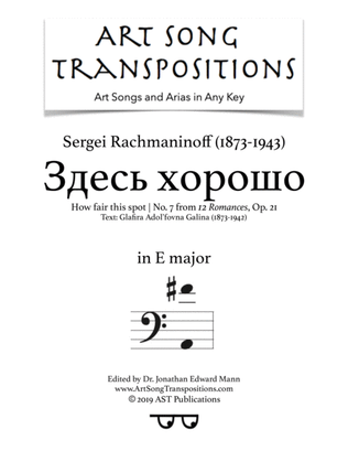 Book cover for RACHMANINOFF: Здесь хорошо, Op. 21 no. 7 (transposed to E major, bass clef, "How fair this spot")