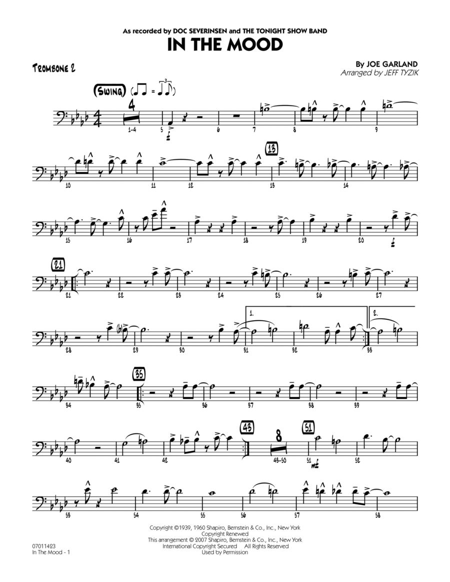 In The Mood (The Tonight Show version) - Trombone 2 Trombone scores gallery preview page 1