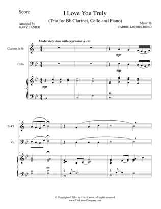 Book cover for I LOVE YOU TRULY (Trio – Bb Clarinet, Cello, and Piano with Score and Parts)