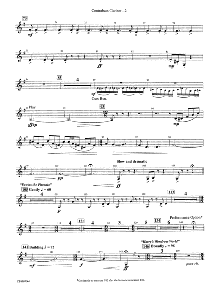 Harry Potter and the Chamber of Secrets, Symphonic Suite from: E-flat Contrabass Clarinet