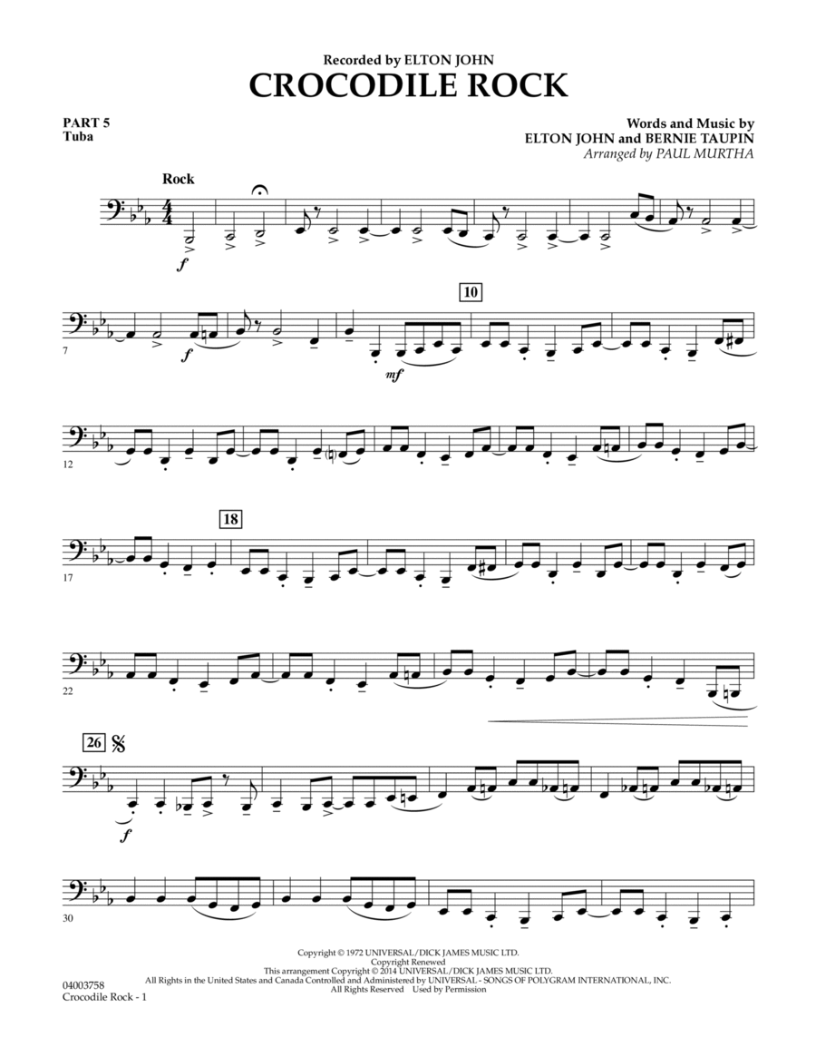 Crocodile Rock - Pt.5 - Tuba Concert Band scores gallery preview page 1