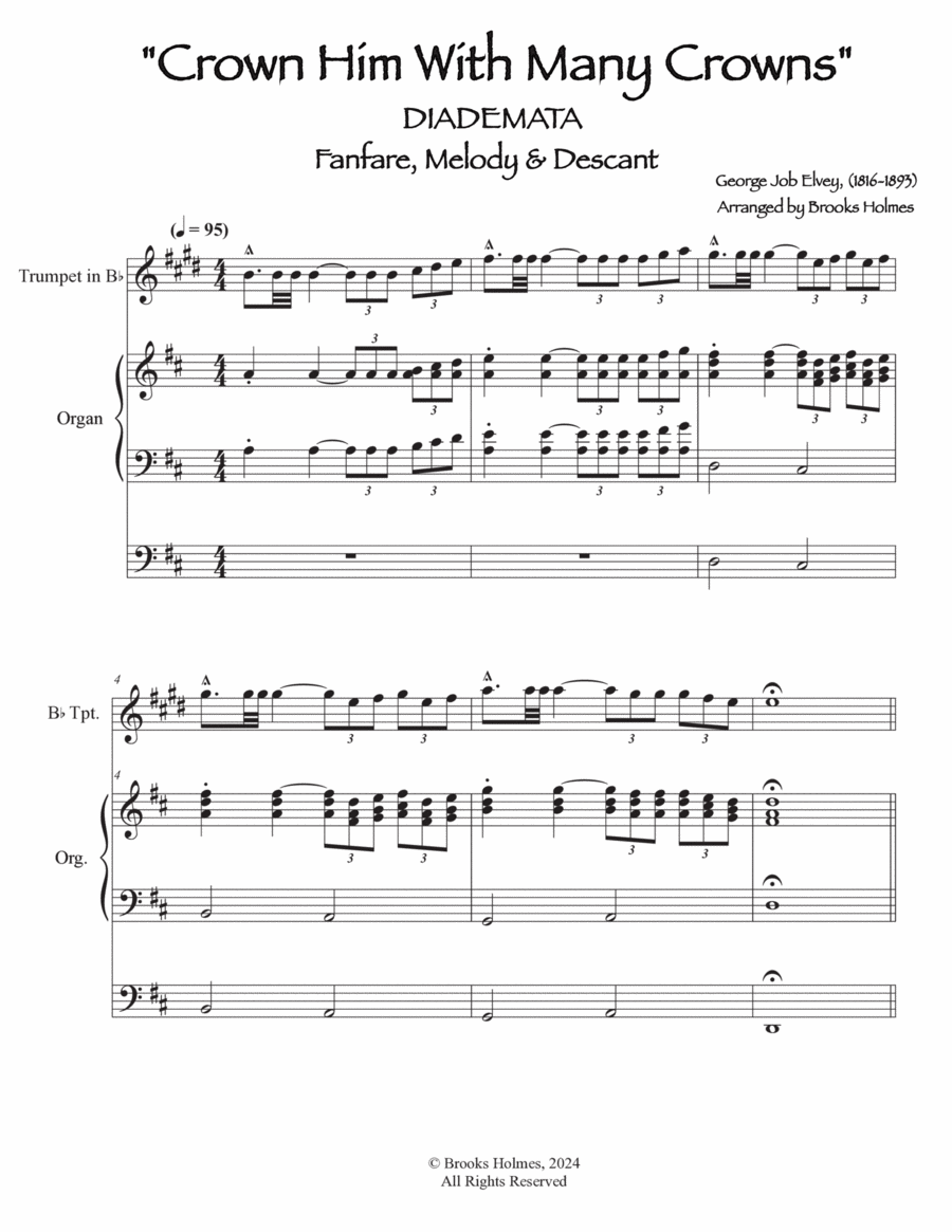 Crown Him With Many Crowns (Diademata) Fanfare, Melody & Descant for Trumpet & Organ