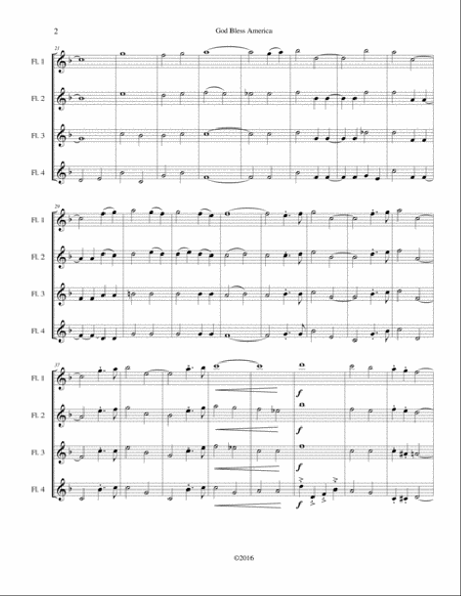 God Bless America God Bless America Flute Quartet scores gallery preview page 2