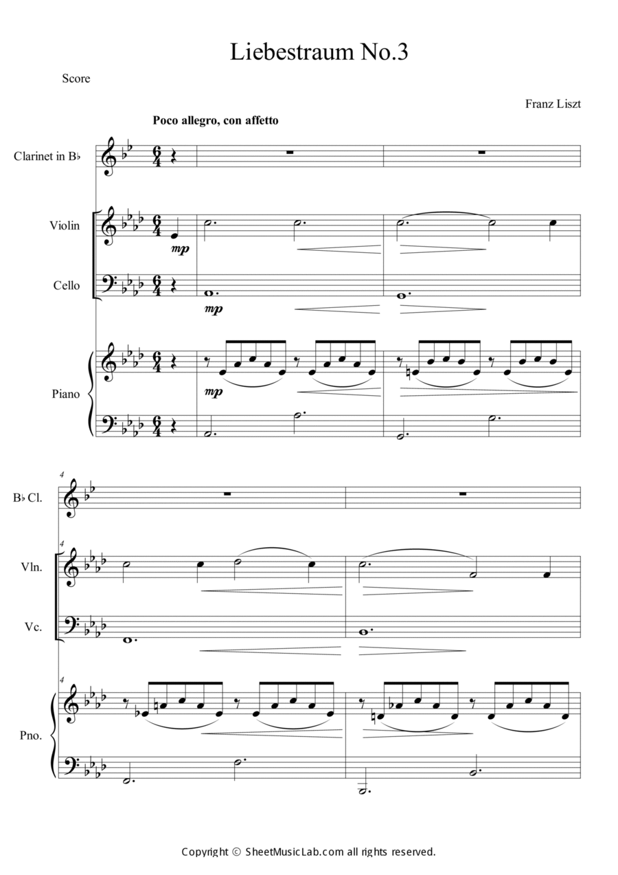 Liebestraum, S.541 No.3 Clarinet scores gallery preview page 1