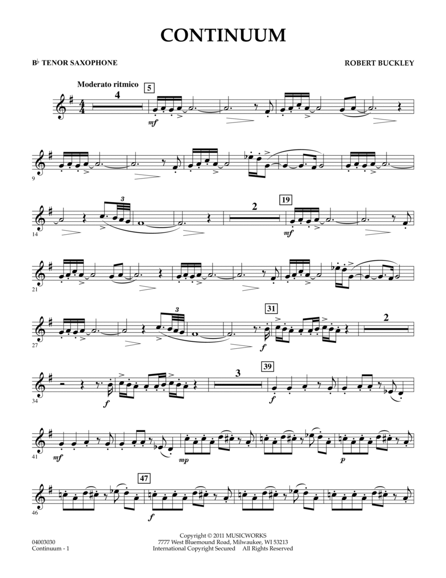 Continuum - Bb Tenor Saxophone Concert Band scores gallery preview page 1