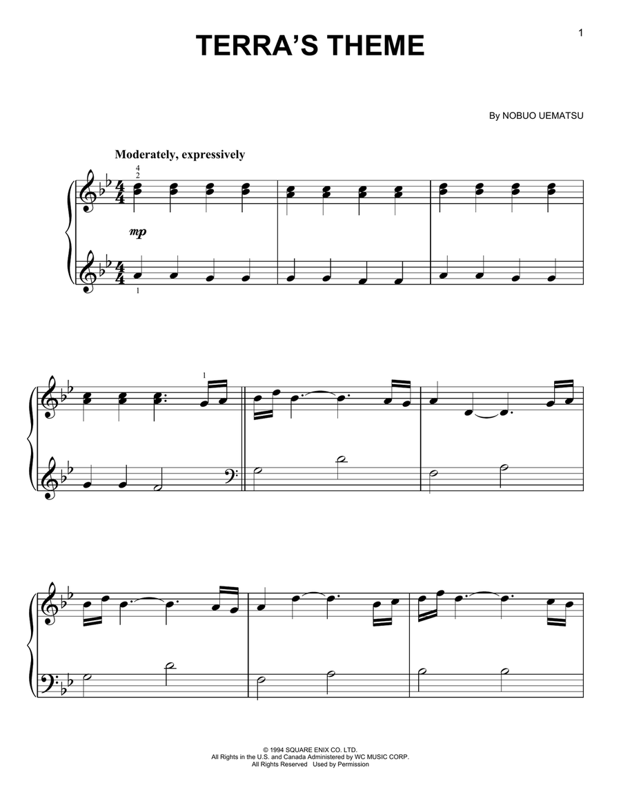 Terra's Theme (from Final Fantasy VI) Easy Piano scores gallery preview page 1